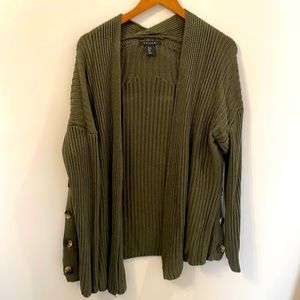 Tahari Knit Olive Green Cardigan with Button Accent